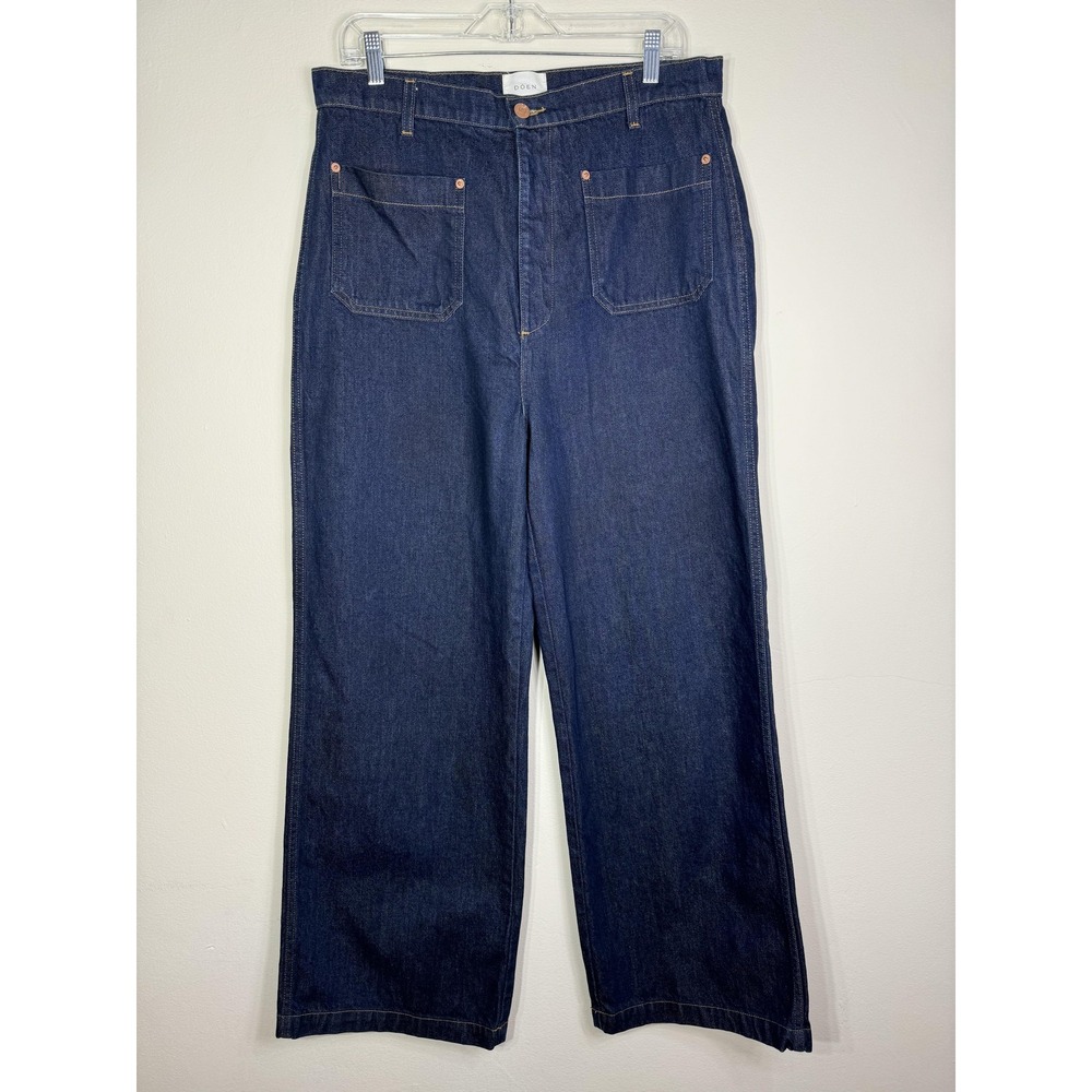Doen Newport Jeans Womens 33 Blue Rinse‎ Wash High Rise Wide Leg Cotton